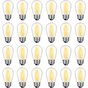 24 Pack LED S14 Replacement Light Bulbs, Waterproof 1W Vintage Edison Bulbs for Outdoor Patio Backyard String Lights, Dimmable, E26 Regular Medium Screw Base, 2200K Warm White