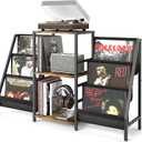 Record Player Stand with Vinyl Storage, Record Player Table with Vinyl Record Storage Up to 280 Albums, Turnta ble Stand with Record Holder Display Shelf, Record Cabinet for Media Stereo Audio (Two-side storage-Black&Brown)