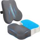 Gel-Infused Desk Chair Cushion & Memory Foam Lumbar Pillow for Sciatica Pain Relief,Breathable Mesh Cover with Non-Slip Base,Adjustable Straps and Portable Handle for Office Seat Cushion,Grey