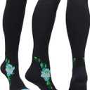 Physix Gear Compression Socks 20-30 mmHg - Men & Women - Running, Nurses, Shin Splints, Flight, Travel (Black/Blue Flower, S/M)