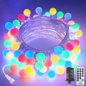 LORRYTE Connectable 100LED Globe String Lights Indoor Outdoor - 43FT Multicolor String Lights with Remote, 8 Modes Fairy Light Plug in Waterproof for Classroom Party Decorations Bedroom Decor