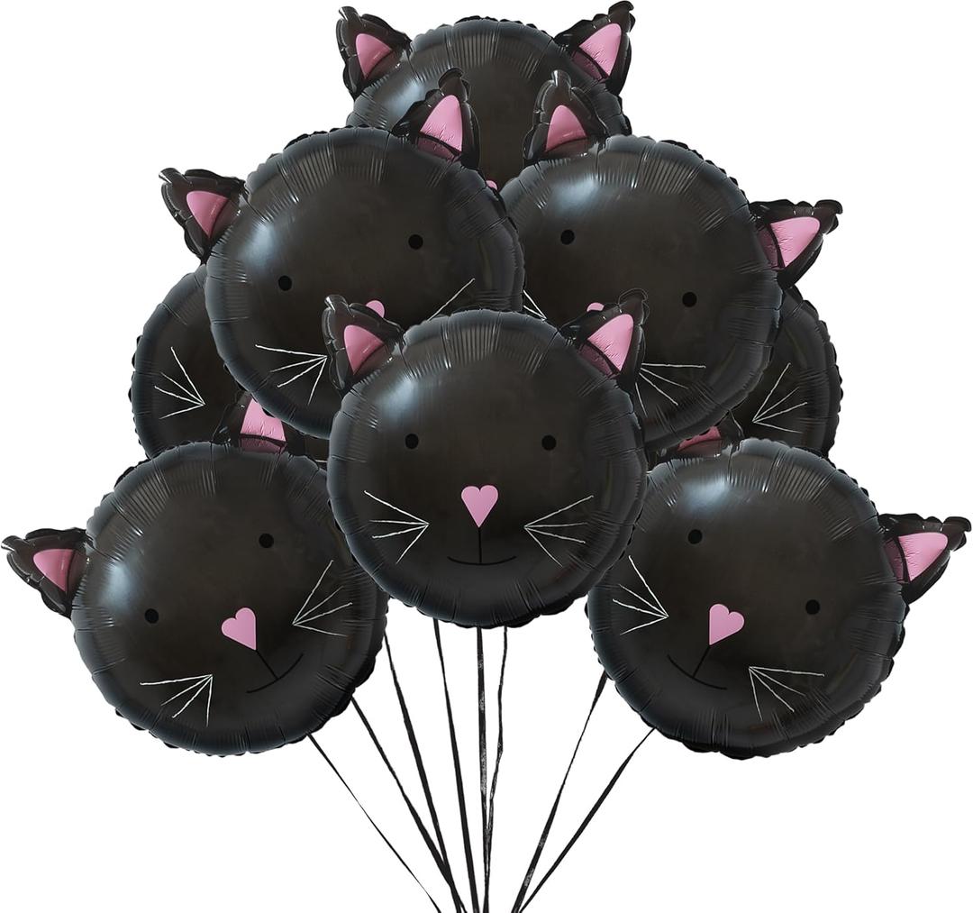 Cheerland Black Cat Balloons Summerween Decorations Cute Spooky Home Decor Foil Balloon for Haunted House Gothic Theme Birthday Baby Shower Trick or Treat Classroom Halloween Emo Party Supplies 8pcs