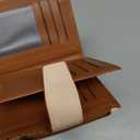 Airkit Small Wallet Women RFID Blocking Soft Leather Bifold Compact Card Holder Wallet for Women with Zipper Coin Pocket 4 ID Window (Colorblock - Apricot/Brown)