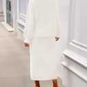 MEROKEETY Women's Fuzzy 2 Piece Outfit Winter Long Sleeve Off Shoulder Pullover Top Midi Skirt Matching Lounge Sets (White, XL)