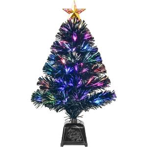 24inch Black Fiber Optic Christmas Tree,Pre-Lit Artificial Mini Christmas Tree, Tabletop Small Xmas Tree with Stars Holiday Home Decorations (Black)