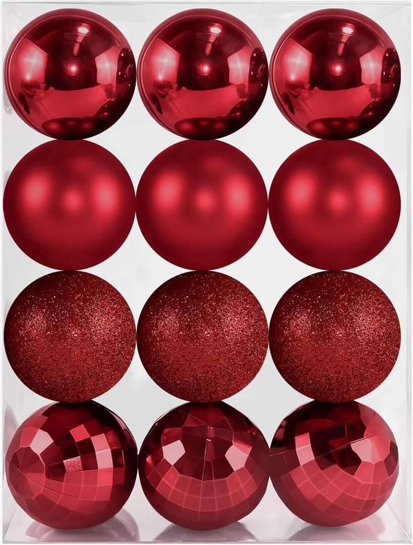 2.36" Christmas Balls Christmas Tree Ornaments Shatterproof Plastic Holiday Ornament Festival Hanging Ball Holiday Decorations Set of 24pcs (Red)