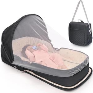 YVMVDV Portable Travel Bassinet for 0-8M Baby, Portable Travel Baby Bed, Cosleeping Baby Bed with Mosquito Net, Lightweight and Foldable