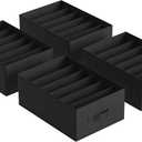 SONGMICS Set of 4 Large Size Wardrobe Clothes Organizers, 6-Compartment Foldable Drawer Organizers with Handles, 16.5 x 11.8 x 6.7 Inches, for Pants, Sweaters, Jeans, Ink Black URUS009B04