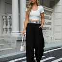 Wide Leg Slacks Pants for Women Pull on High Waisted Business Trousers with 3 Pockets for Casual Office Wear (Black, S)