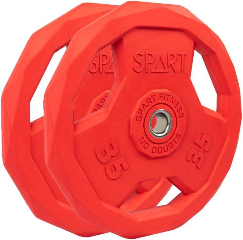 SPART Color Coded Weight Plate 1-Inch Rubber Coated Standard Grip Plate for Barbell,Solid Cast Iron Weight Plates for Strength Training,Weightlifting,Crossfit, Fit All 25/28mm Barbells (35LB-PAIR)