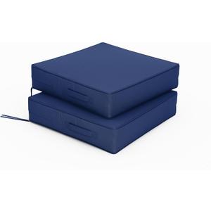 Patio Chair Cushions 19 X 19 X 4 Inch Waterproof Outdoor Seat Cushions for Patio Furniture, Outdoor Sofa Couch Pads with Ties & Handle, Set of 2, Blue