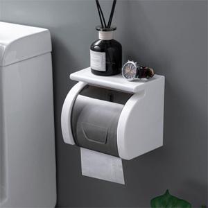 Self Adhesive Toilet Paper Holder with Shelf, Waterproof Toilet Paper Roll Holder Wall Mount for Bathroom and Washroom, White