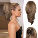 12 Inch Ponytail Extension - Clip in Ponytail Hair Extensions, Curly Wavy Pony Tails Hair Extensions, Synthetic Claw Clip Ponytail Extension for Women (Color: Light Brown With Blonde Highlights)