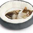 Love's cabin Round Donut Cat and Dog Cushion Bed, 20in Pet Bed for Cats or Small Dogs, Anti-Slip Water-Resistant Bottom, Super Soft Durable Fabric Pet beds, Washable Cat Dog Bed Stripe Bluish Grey (19.7"L x 19.7"W x 5.9"Th)