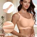 Jelly Wireless Push Up Bra for Women, Seamless Deep V Mesh Bralette, Comfortable Supportive T Shirt Bra No Wire (Beige, XXXL)