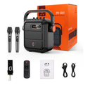 JYX Karaoke Machine with 2 Wireless Microphones, 5200mAh Portable Speaker Set Bluetooth 5.0 Rechargeable PA System with TWS,FM, REC,Stage Subwoofer Supports BT/USB/TF Card/Aux for Party