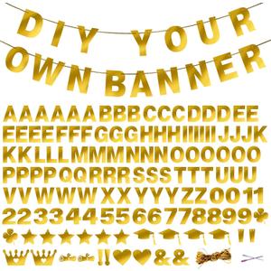 131 PCS Custom Banner DIY Letter Banners Personalized Banner for Birthday Congratulations Wedding Party Banners Golden 5-inch