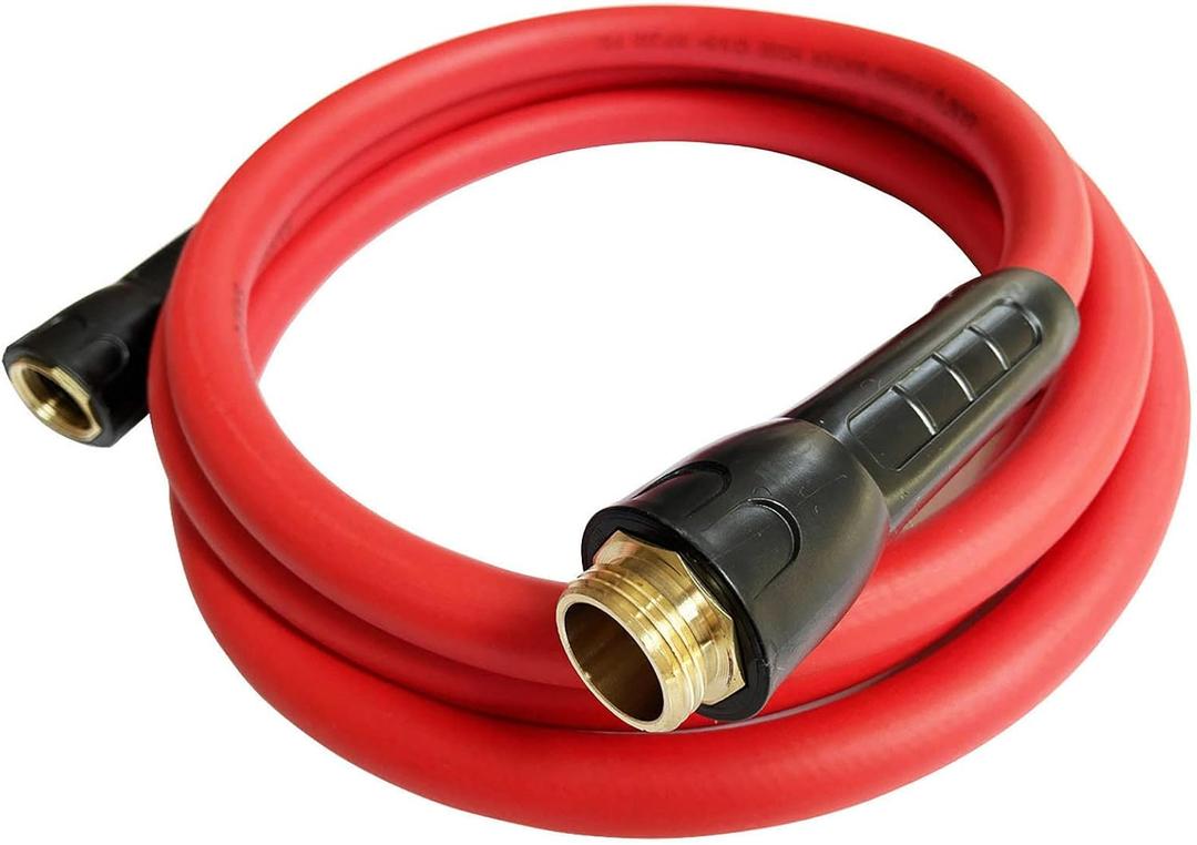 Hybrid Lead In Garden Hose 5/8 IN(15.5 x 20.8mm). X 10 FT, 200PSI, Heavy Duty, Lightweight, Flexible with Swivel Grip Handle and 3/4" GHT Solid Brass Fittings, RED(10') (10FT)