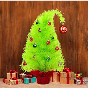 2 FT Small Christmas Tree, Bendable Table Top Christmas Tree with Red Ball and Mini Ornaments, Artificial Whimsical Decor for Home Office Holiday Party