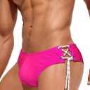 AIEOE Men Low Rise Swim Briefs Quick Dry Athletic Swimsuit Bikini Pouch Swimwear Side Lace Up (Large, Rose Red)