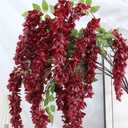 AROIUO 4pcs 47.2-inch Artificial Fake Wisteria Hanging Flower Garland Silk Flower String Home Party Decoration White Blue Pink Purple (Crimson)