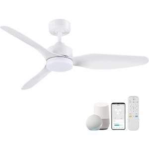 48 Inch Smart Ceiling Fans with Lights Remote Control,Dimmable LED Light,Outdoor Indoor Modern Ceiling Fan,Quiet DC Motor,WIFI Alexa App Workable,Matte White for Bedroom Living Room Patio