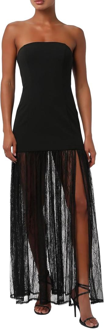 Lulus Womens Lucille Strapless Lace Maxi Dress (Medium, Black)