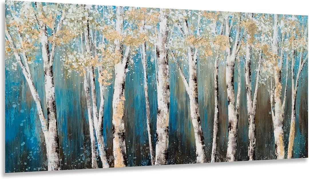 Yihui Arts Birch Tree Canvas Wall Art With Textured and Gold Foil Modern Abstract Forest Paintings Contemporary Landscape Pictures Large Artwork for Living Room Bedroom Dinning Room Decor