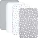 Mini Portable Crib Sheets 4 Pack for Boys or Girls (38" X 24"), Compatible with Dream on Me, Delta Porta Crib and Arms Reach Ideal Cosleeper, Grey