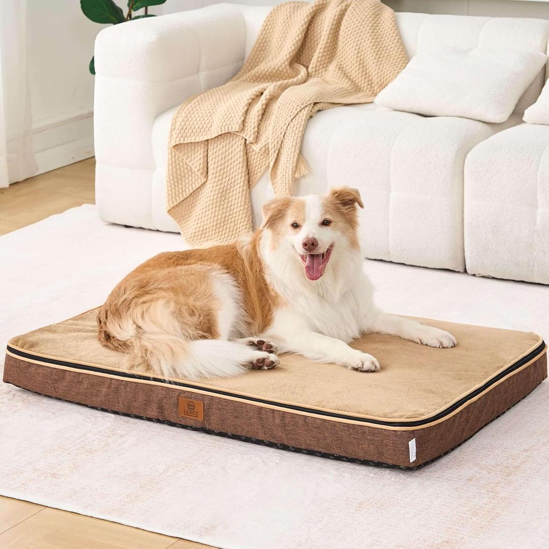 Memory Foam XL Dog Bed - 4 Thick Orthopedic Beds for Extra Large Dogs - Waterproof Dog Bed with Removable Washable Cover & Wrap-Around Zipper - Ultimate Comfort and Easy Maintenance (Light Brown), Size: 41.0"L x 27.0"W x 4.0"Th