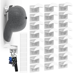 Adhesive Hat Hooks for Wall - Hat Rack for Baseball CapsCowboy Hat Hanger Cap Holder Organizer for Room, Closet & Storage Organizer (24, White)