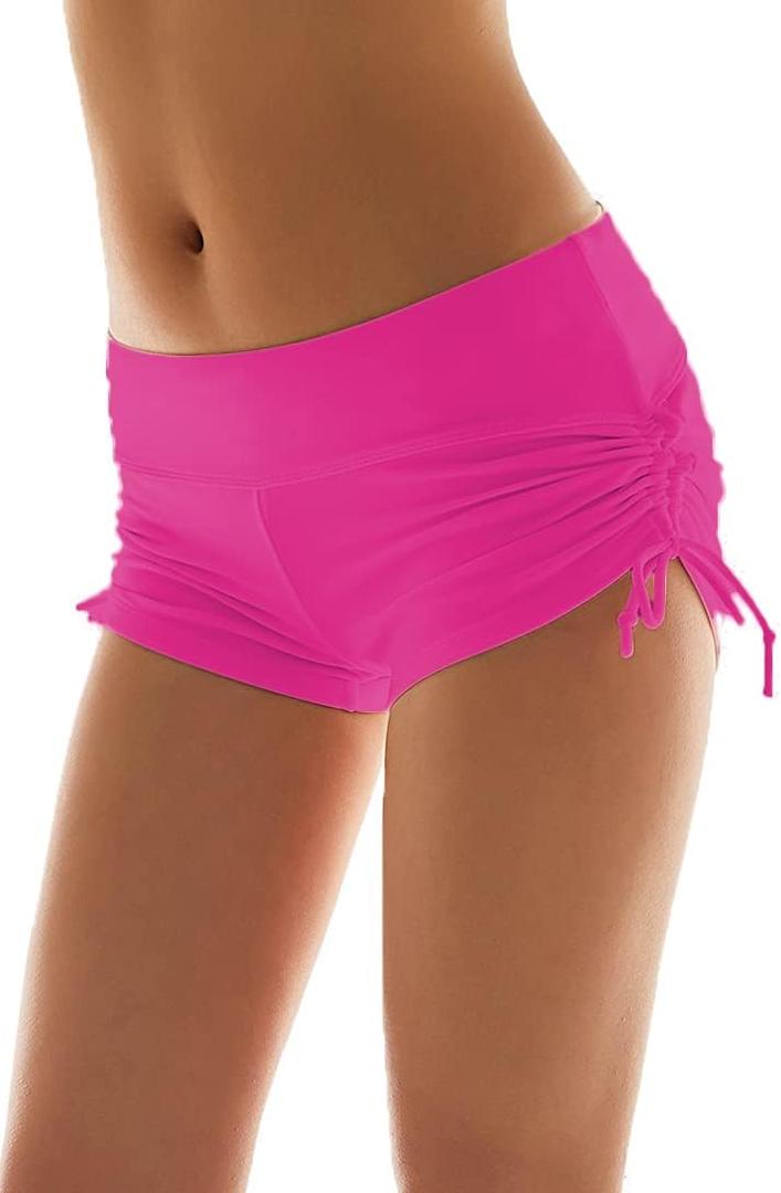 Micosuza Classical Women's Swim Boardshorts Beach Bikini Bottoms with Adjustable Ties 7 Color XS-XXL (Medium, Lightpink)
