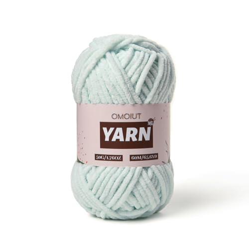 Plush Chenille Chunky Crochet Yarn - Baby Yarn for Crocheting Soft - Velvet Yarns Knitting for Blankets Crafts - Fluffy Amigurumi Yarns 50g / 65.6yd (Pale Cyan)