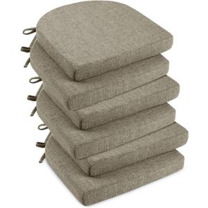 downluxe Indoor Chair Cushions for Dining Chairs, Soft and Comfortable Textured Foam Kitchen Chair Pads with Ties and Non-Slip Backing, 16" x 16" x 2", Khaki, 6 Pack