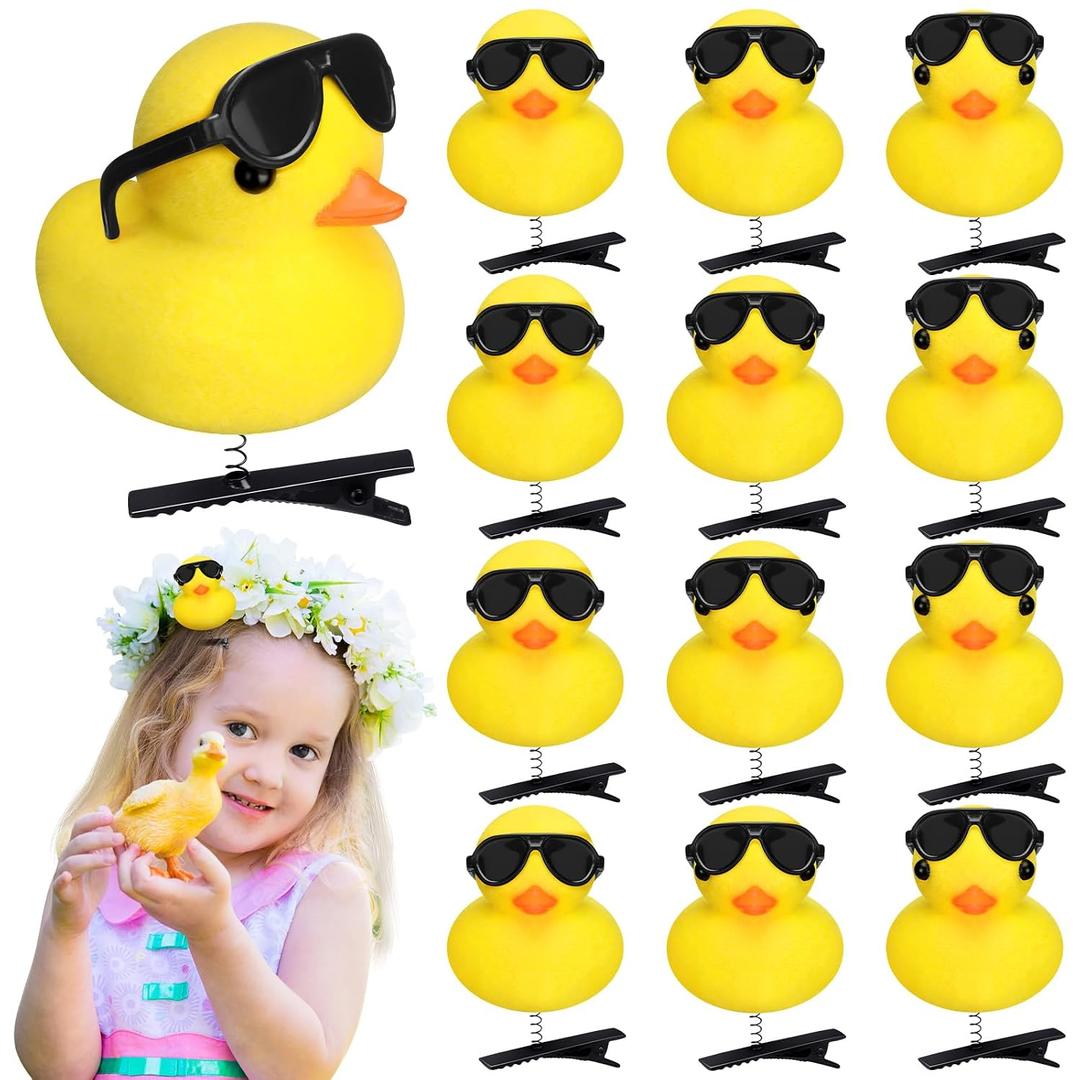 12 Pcs Duck Hair Clips Cute Festival Rave Sprouts Yellow Duck Hairpin Kawaii Cartoon Ducky Clips Decorative Hair Accessories for Summer Holiday Party Props(Cool Style)