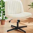 Criss Cross Chair, Armless Desk Chair no Wheels, Cross Legged Office Chair, Swivel Vanity Chair, Height Adjustable Wide Seat Computer Task Chair for Home Office (Beige)