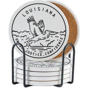 Onebttl Louisiana Gifts Coaster Souvenir, Travel Homesick Gifts, Home Decor for Women, Moving, Housewarming, Set of 6, Ceramic, Absorbent with Cork Base