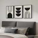 Framed Boho Black and White Abstract Wall Art, 3 Piece Modern Beige Canvas Prints Paintings Artwork for Walls, Black Geometric Pictures for Living Room Bedroom Hallway Office Wall Decor 16x24 In