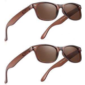 2 Pack Reader Sunglasses for Men Women Classic Rectangle Reading Glasses Outdoor Full Lenses Magnifying Eyewear UV Protection Bright Brown +1.0