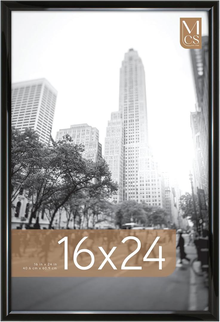MCS Trendsetter 16x24 Poster Frame Black High-Gloss, Vertical & Horizontal Wall Hanging Large Picture Frame for Photos, Posters & Art Prints (1-Pack)