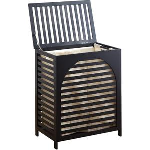 Laundry Hamper with Lid, Bamboo Clothes Laundry Basket with Handles, Removable 2-Section Liner bag, Hampers for Bedroom Aesthetic, Large Storage for Bath Towel, Sheets or Toys, Home (Black)