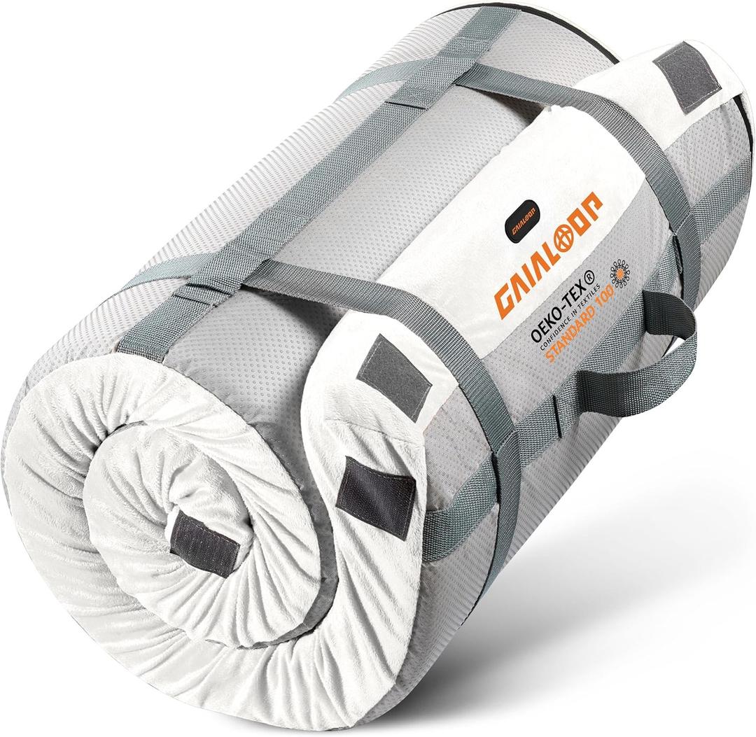 Floor Memory Foam Car Camping Bed Glamping Roll Up Futon Mattress, Japanese Floor Sleeping Mat Camp Cot Mattress Pad Travel Guest Side Sleepers [Single: 75 * 30 * 3''] (White)