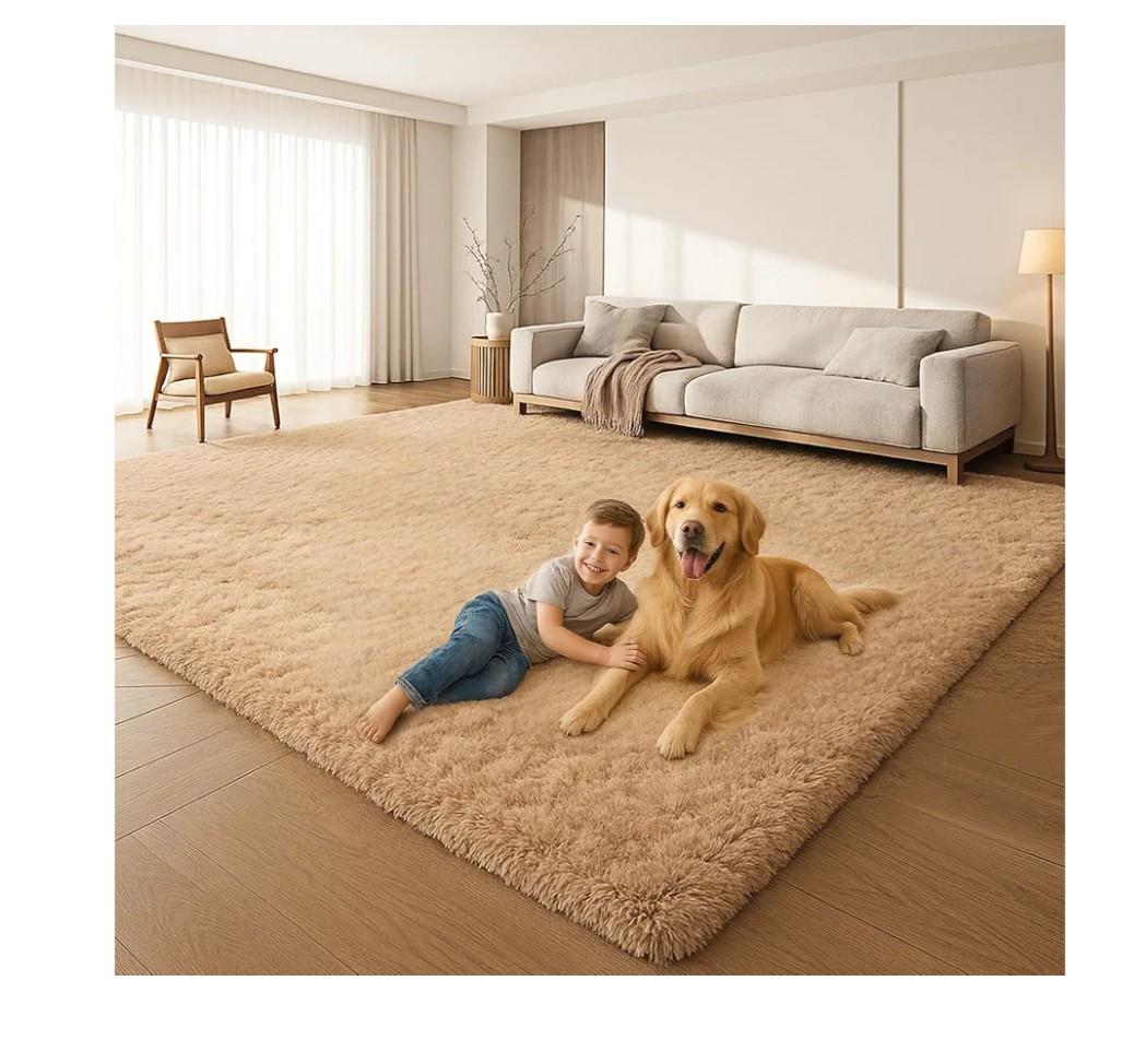 Mtandyx 6x9 Rugs for Living Room, Rugs for Bedroom,Plush Fluffy Carpet, NonSlip Upgrade Beige Rug, Suitable for Kids Dorm Home Decor Aesthetics.