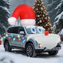 Yookeer Christmas Golf Cart Decoration Kit Large Inflatable Santa Hat for Car Christmas Golf Cart Accessories Reflective Bulb Light Shaped Magnets Car Covers for Holiday Decorations(White)