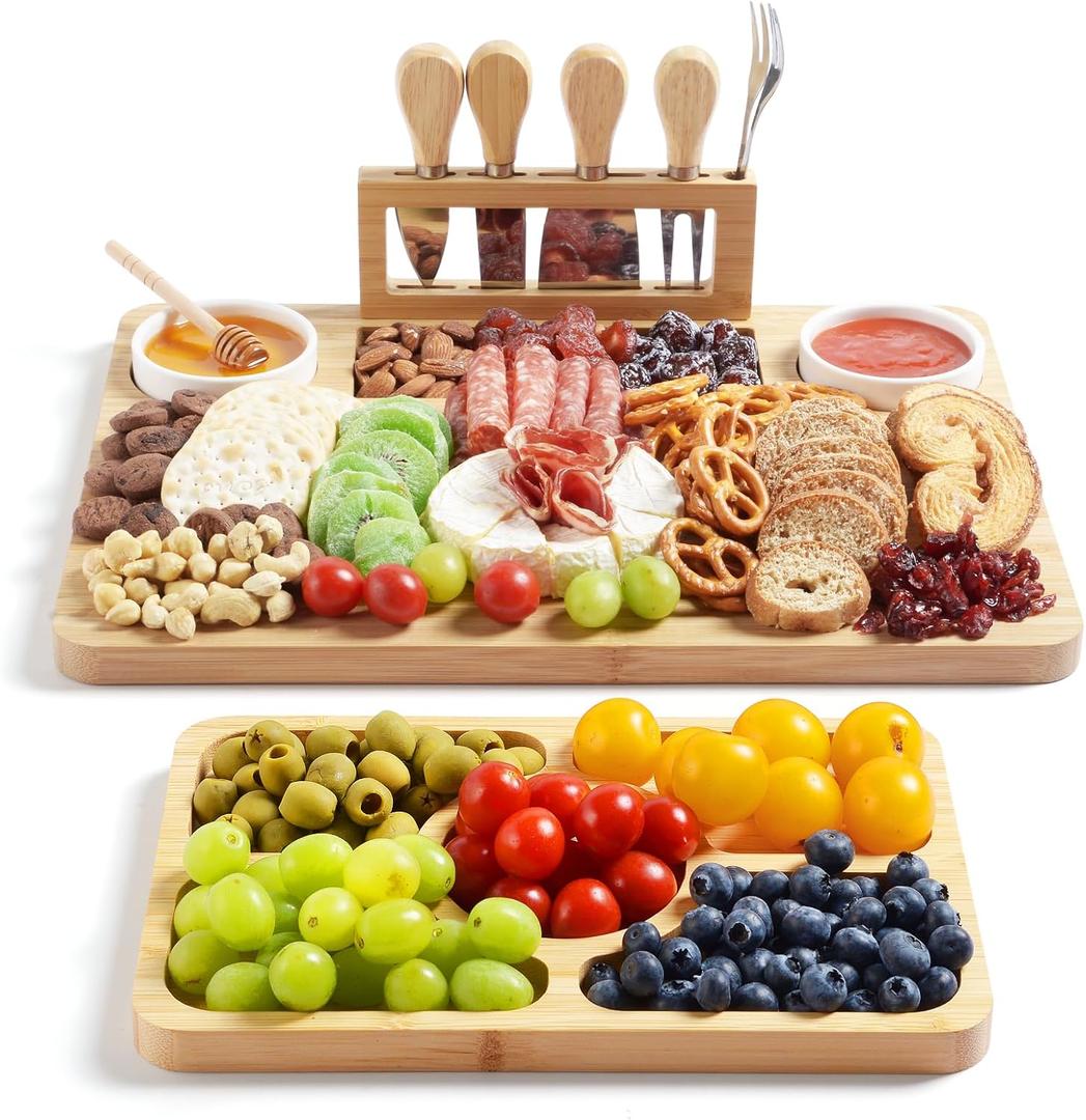 Bamboo Charcuterie Boards (23"11"0.8") and Knife Set, Lightweight Cheese Board and Platter, Unique Gift for Housewarming, Anniversary & Wedding, Mother's Day and Christmas for Women