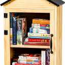Little Library Box Outdoor, 2-Tier Waterproof Book Exchange Cabinet Solid Wood with Adjustable Shelves, Rust-Resistant Hardware for Community, Schools and Neighborhoods to Promote Reading & Sharing, 16 x 13 x 26