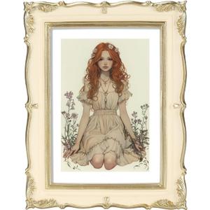 PHAREGE Vintage Picture Frame 5x7 Cream Yellow Gold, 5 by 7 Ornate Decorative Antique Frame with Mat for 4x6 Photo, Fancy Matted Frame for Desktop or Wall, Horizontal or Vertical