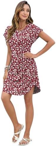 PLOKNRD Summer Dress Casual Beach Short Sleeve Fit T Shirt Sundresses Flowy Cover Ups, Red White Flower-XL 