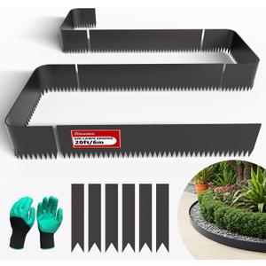 20ft. 6-Pack Galvanized Steel Landscape Edging - 40" L x 6" H Lawn Edging with 6 Stakes, Hammer-in Metal Garden Border for Landscaping, Lawn & Yard (Black)