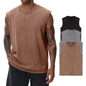 Mens Cotton Sleeveless Tank Tops Cut Off Muscle Gym T Shirts Running Beach Loose Fit Tees (Large, Coffee/Grey/Black)